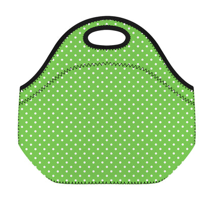 Lime Green And White Polka Dot Print Neoprene Lunch Bag