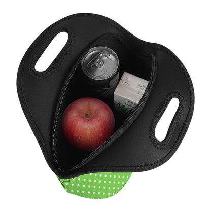 Lime Green And White Polka Dot Print Neoprene Lunch Bag