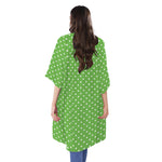 Lime Green And White Polka Dot Print Open Front Beach Cover Up