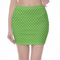 Lime Green And White Polka Dot Print Pencil Mini Skirt