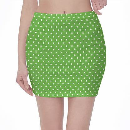 Lime Green And White Polka Dot Print Pencil Mini Skirt