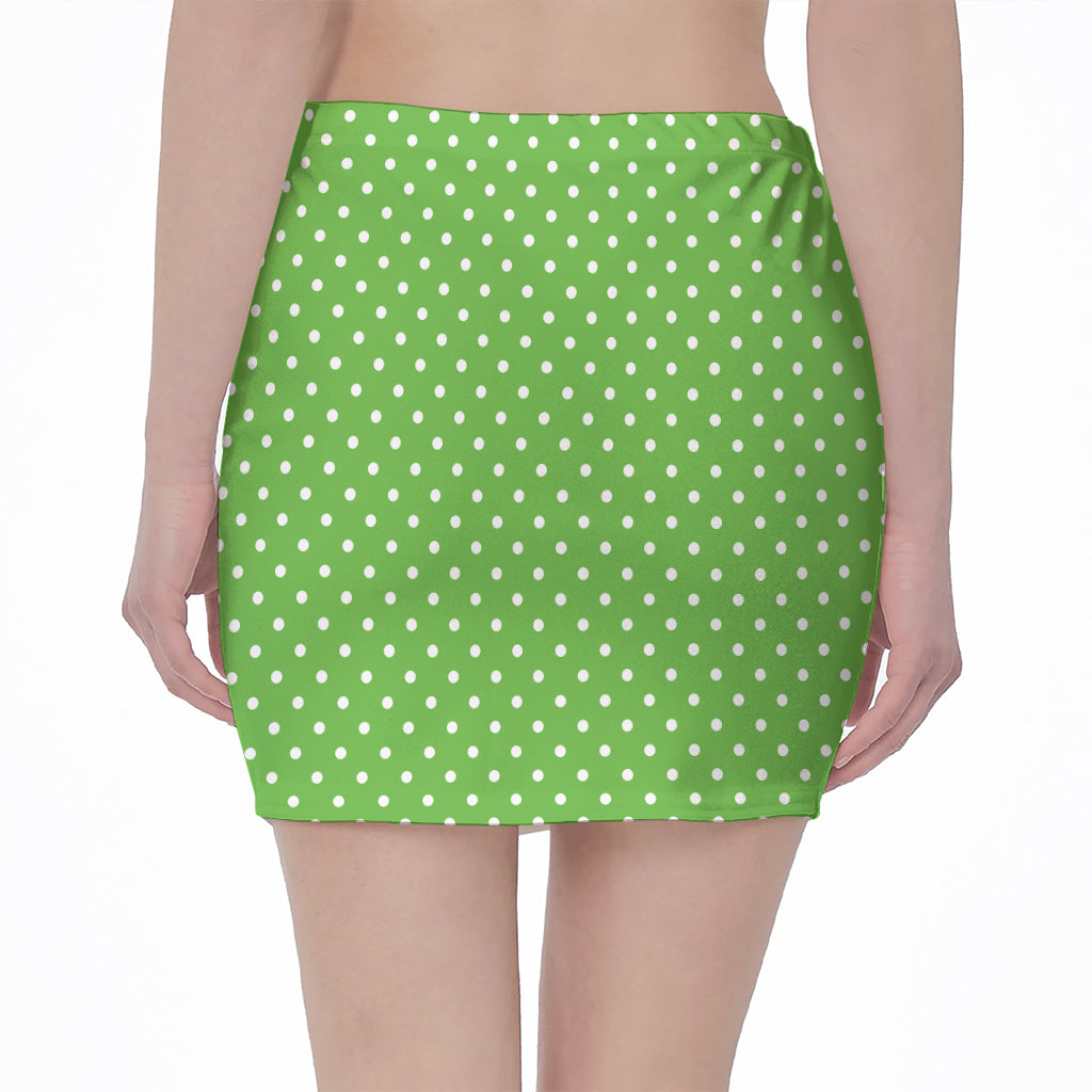 Lime Green And White Polka Dot Print Pencil Mini Skirt