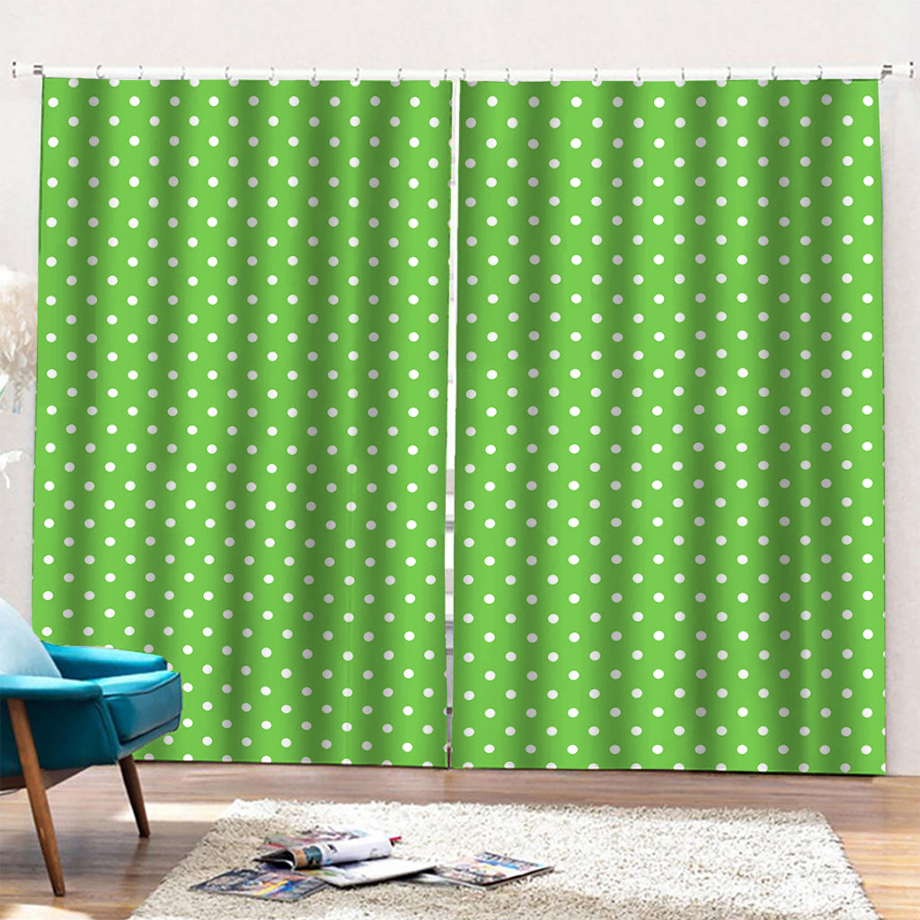 Lime Green And White Polka Dot Print Pencil Pleat Curtains