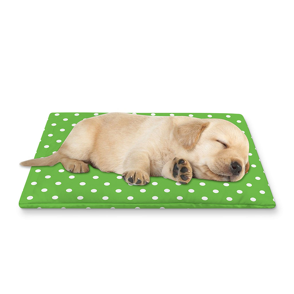 Lime Green And White Polka Dot Print Pet Cooling Mat Cover