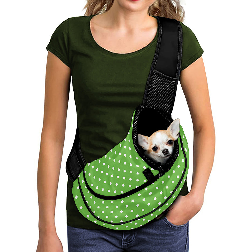 Lime Green And White Polka Dot Print Pet Sling Carrier