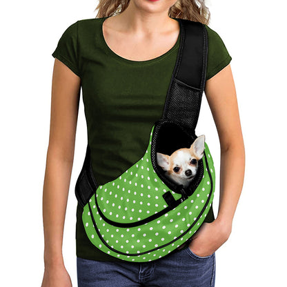 Lime Green And White Polka Dot Print Pet Sling Carrier