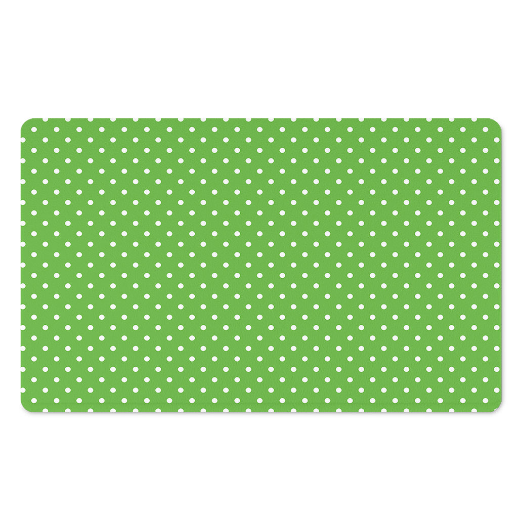 Lime Green And White Polka Dot Print Polyester Doormat