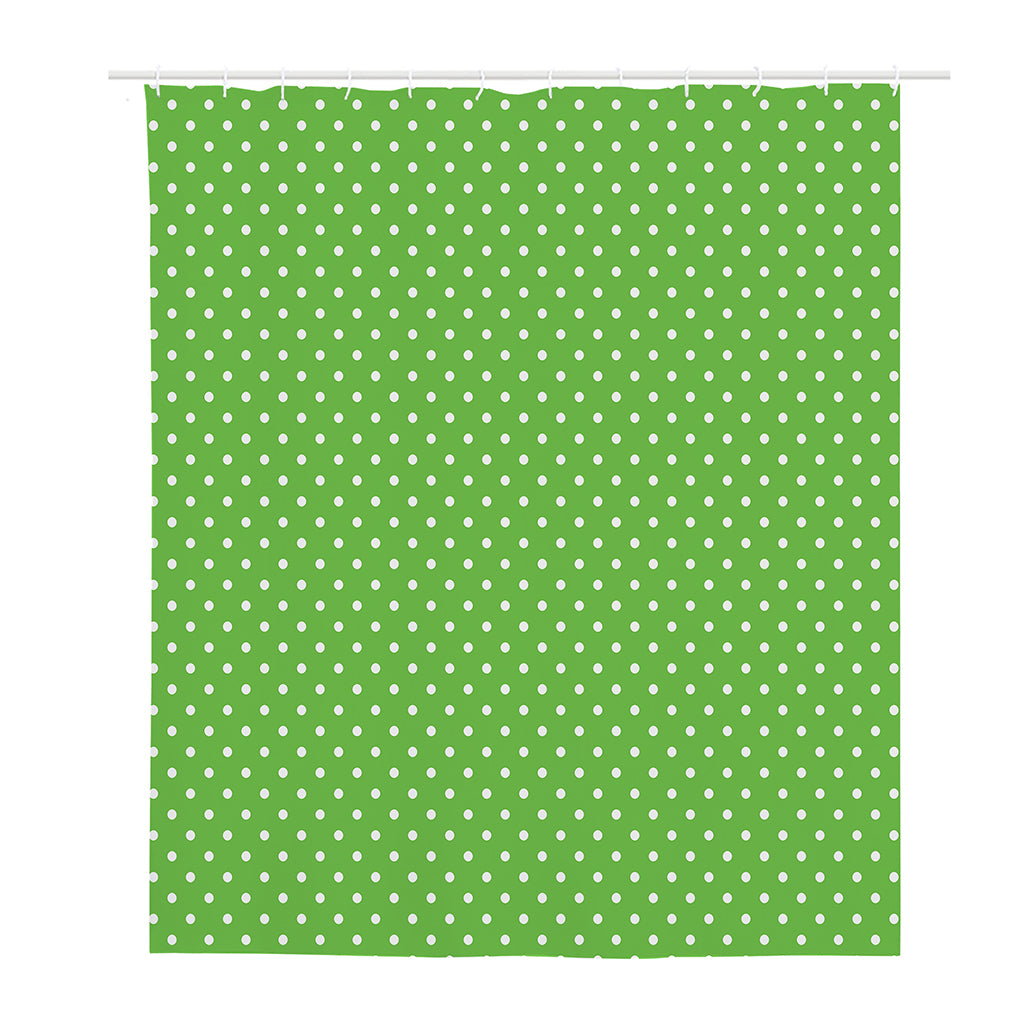 Lime Green And White Polka Dot Print Polyester Shower Curtain