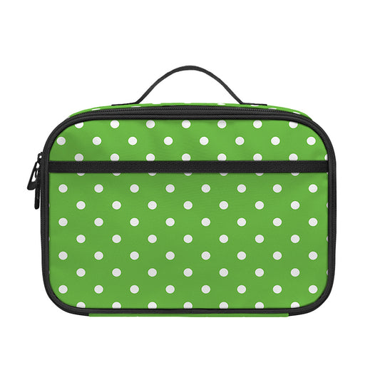 Lime Green And White Polka Dot Print Portable Lunch Bag