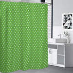 Lime Green And White Polka Dot Print Premium Shower Curtain