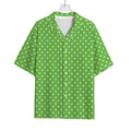 Lime Green And White Polka Dot Print Rayon Hawaiian Shirt
