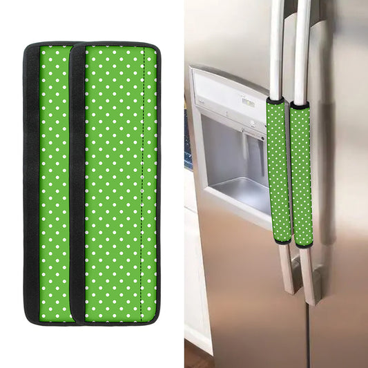 Lime Green And White Polka Dot Print Refrigerator Handle Covers