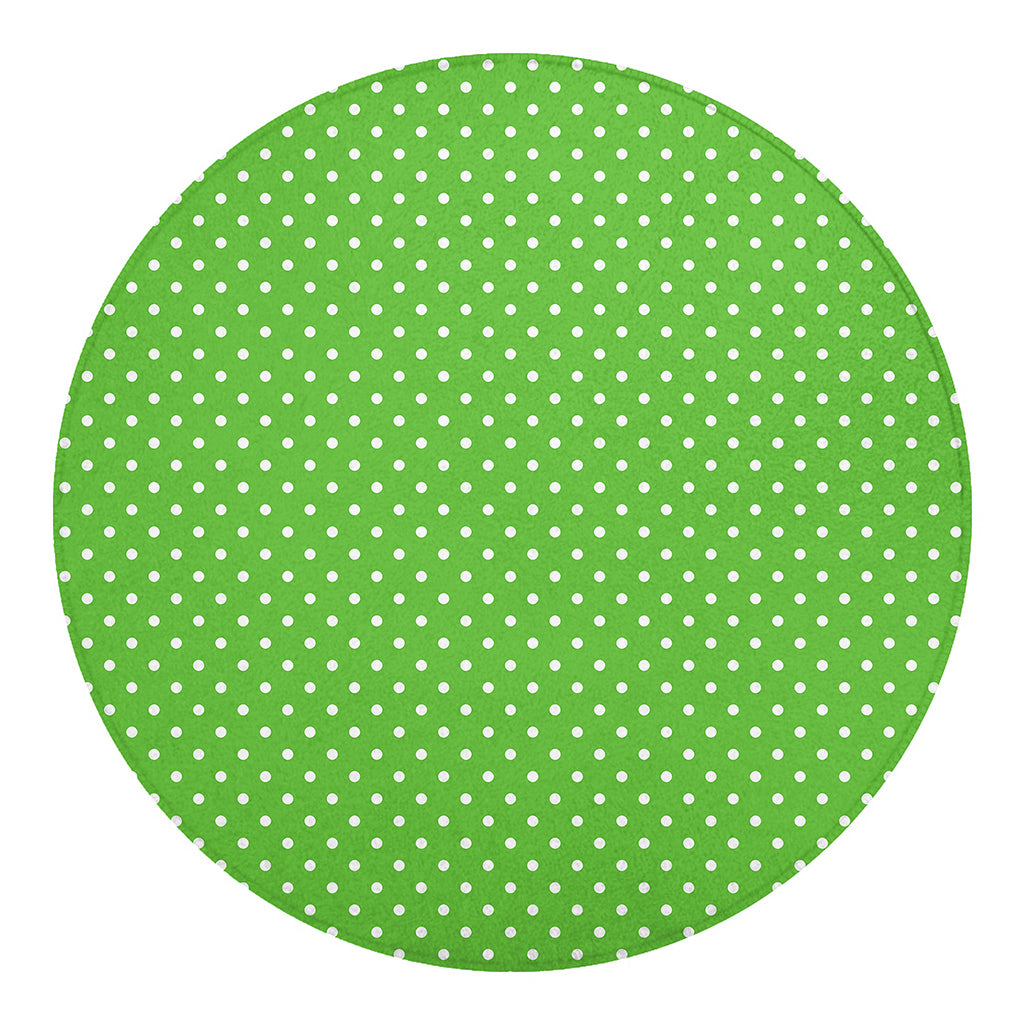 Lime Green And White Polka Dot Print Round Blanket