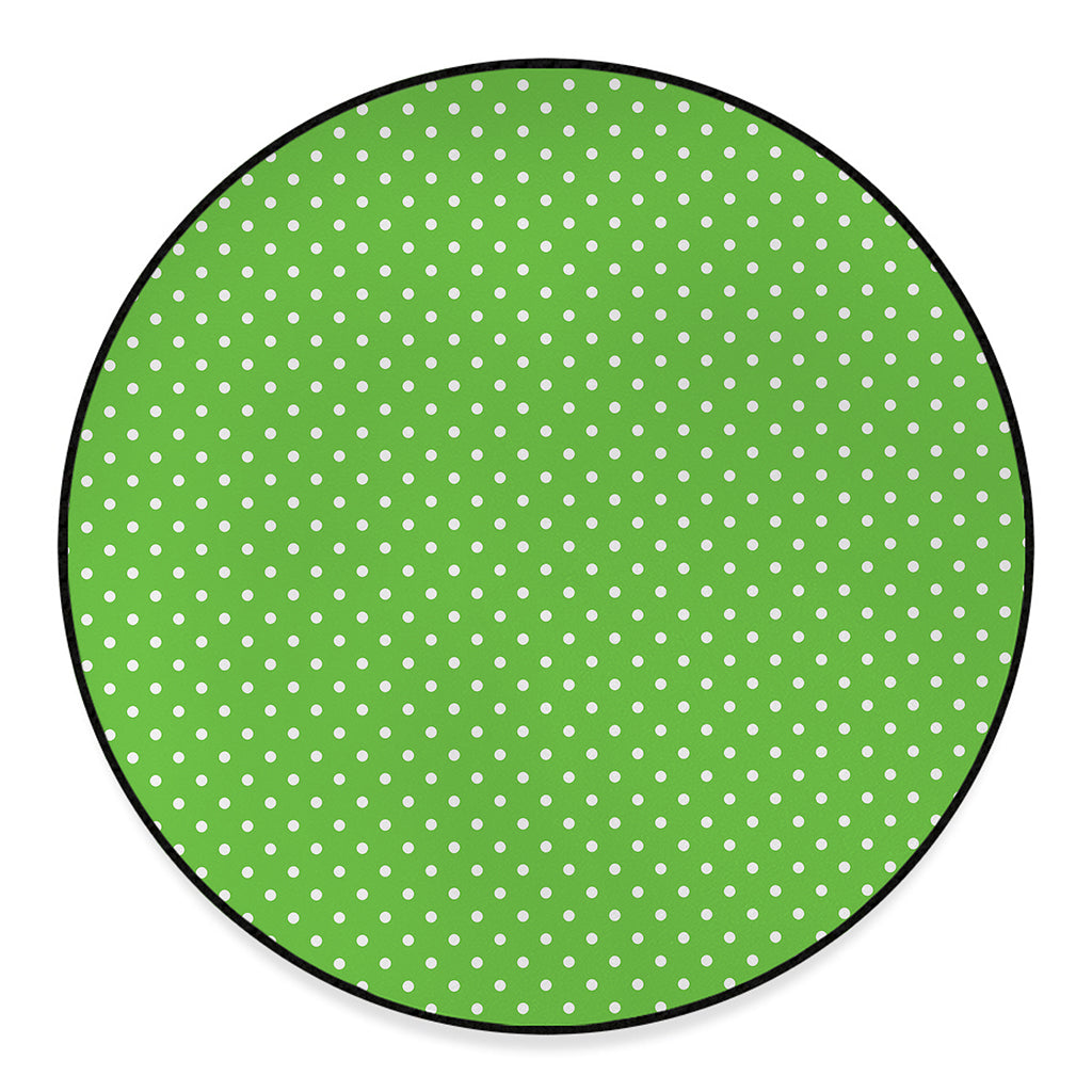 Lime Green And White Polka Dot Print Round Floor Mat