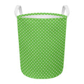 Lime Green And White Polka Dot Print Round Laundry Basket