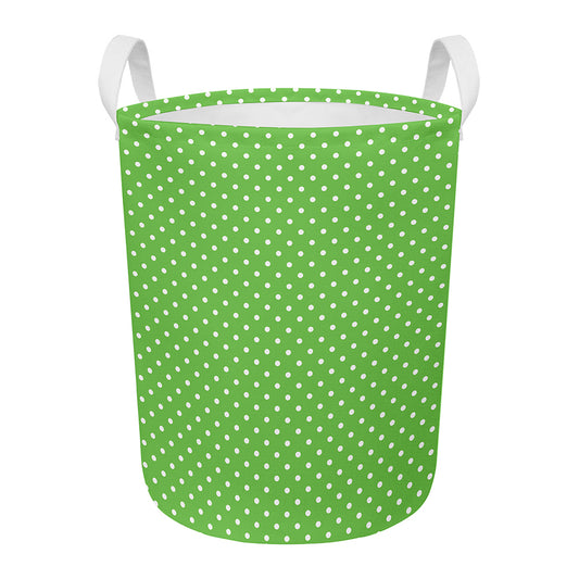 Lime Green And White Polka Dot Print Round Laundry Basket