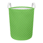 Lime Green And White Polka Dot Print Round Laundry Basket
