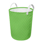 Lime Green And White Polka Dot Print Round Laundry Basket