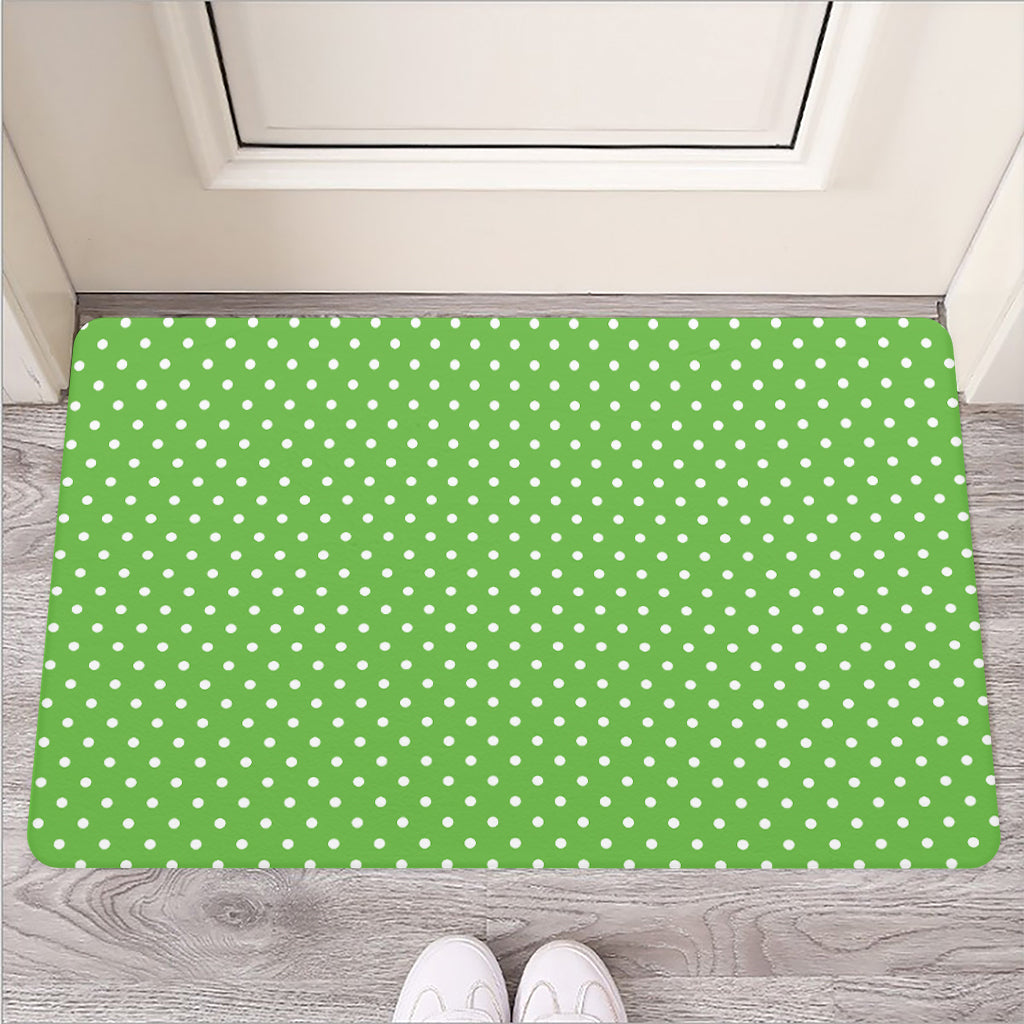 Lime Green And White Polka Dot Print Rubber Doormat