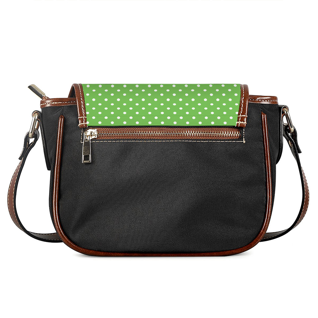 Lime Green And White Polka Dot Print Saddle Bag