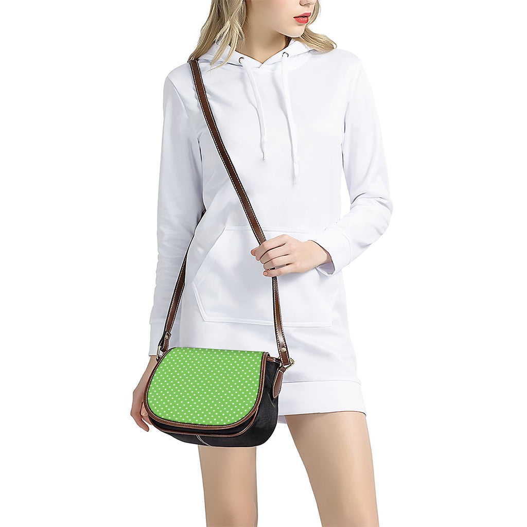 Lime Green And White Polka Dot Print Saddle Bag