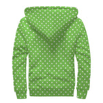Lime Green And White Polka Dot Print Sherpa Lined Zip Up Hoodie