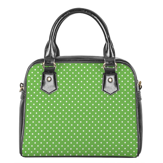 Lime Green And White Polka Dot Print Shoulder Handbag