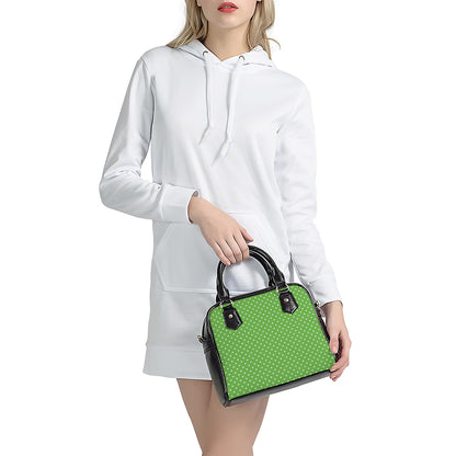 Lime Green And White Polka Dot Print Shoulder Handbag