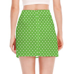 Lime Green And White Polka Dot Print Side Slit Mini Skirt