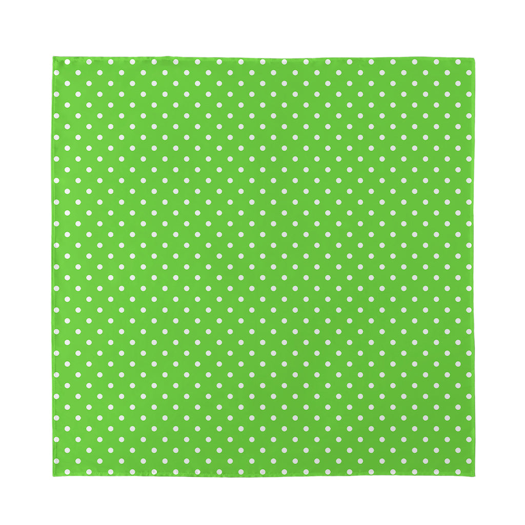 Lime Green And White Polka Dot Print Silk Bandana