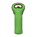 Lime Green And White Polka Dot Print Single Neoprene Wine Tote