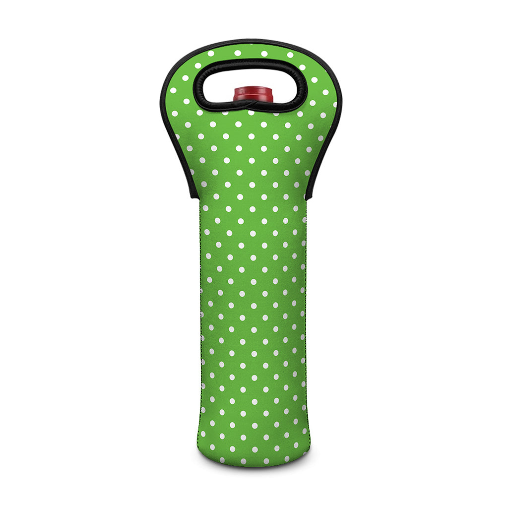 Lime Green And White Polka Dot Print Single Neoprene Wine Tote