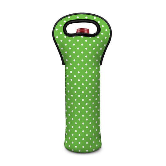 Lime Green And White Polka Dot Print Single Neoprene Wine Tote