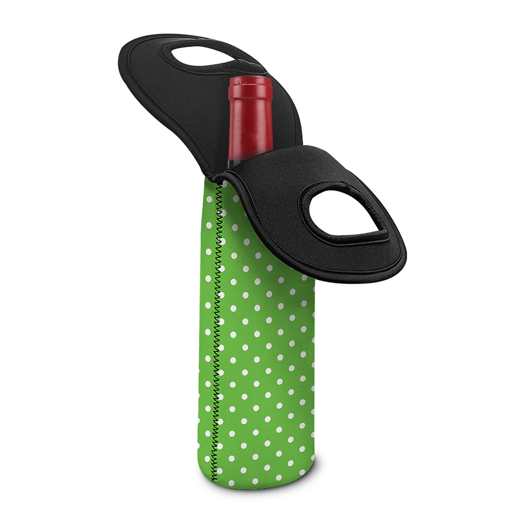 Lime Green And White Polka Dot Print Single Neoprene Wine Tote