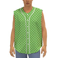 Lime Green And White Polka Dot Print Sleeveless Baseball Jersey