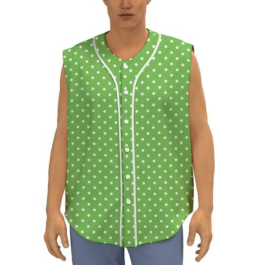 Lime Green And White Polka Dot Print Sleeveless Baseball Jersey