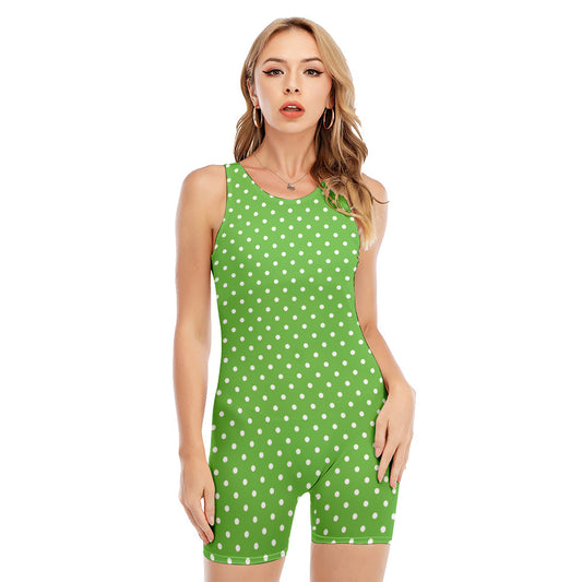 Lime Green And White Polka Dot Print Sleeveless One Piece Swimsuit