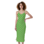 Lime Green And White Polka Dot Print Slim Fit Midi Cami Dress