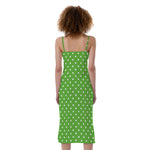 Lime Green And White Polka Dot Print Slim Fit Midi Cami Dress