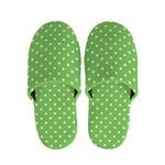 Lime Green And White Polka Dot Print Slippers
