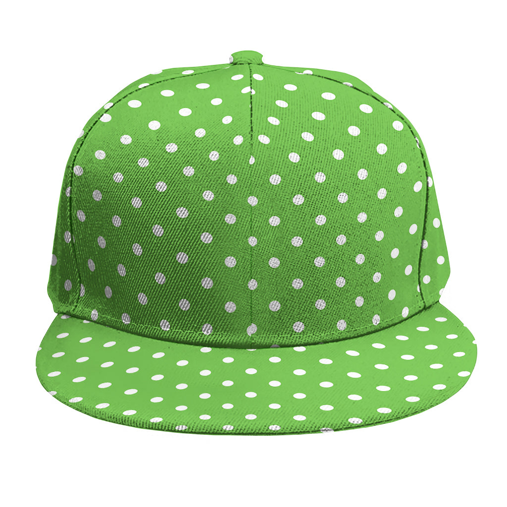 Lime Green And White Polka Dot Print Snapback Cap