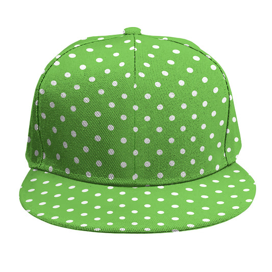 Lime Green And White Polka Dot Print Snapback Cap