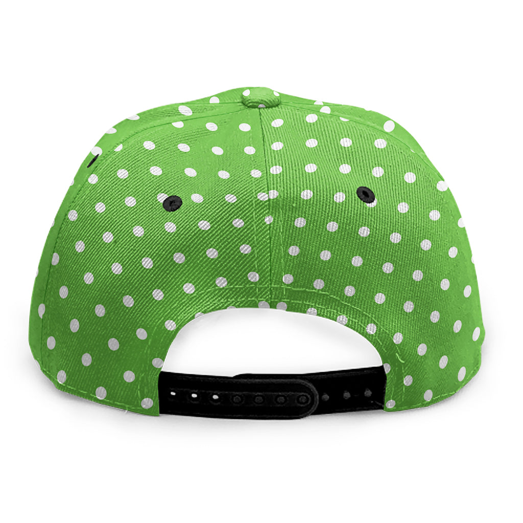 Lime Green And White Polka Dot Print Snapback Cap