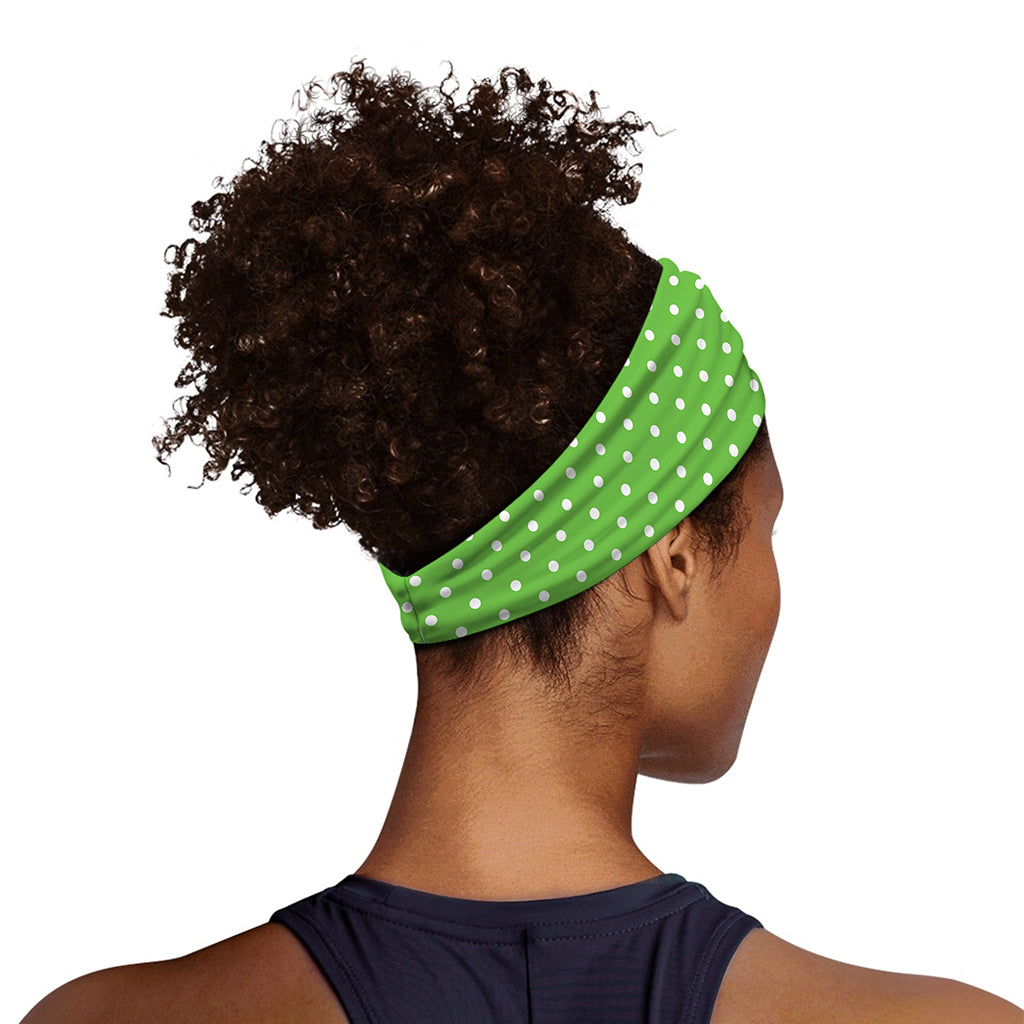 Lime Green And White Polka Dot Print Sports Headband