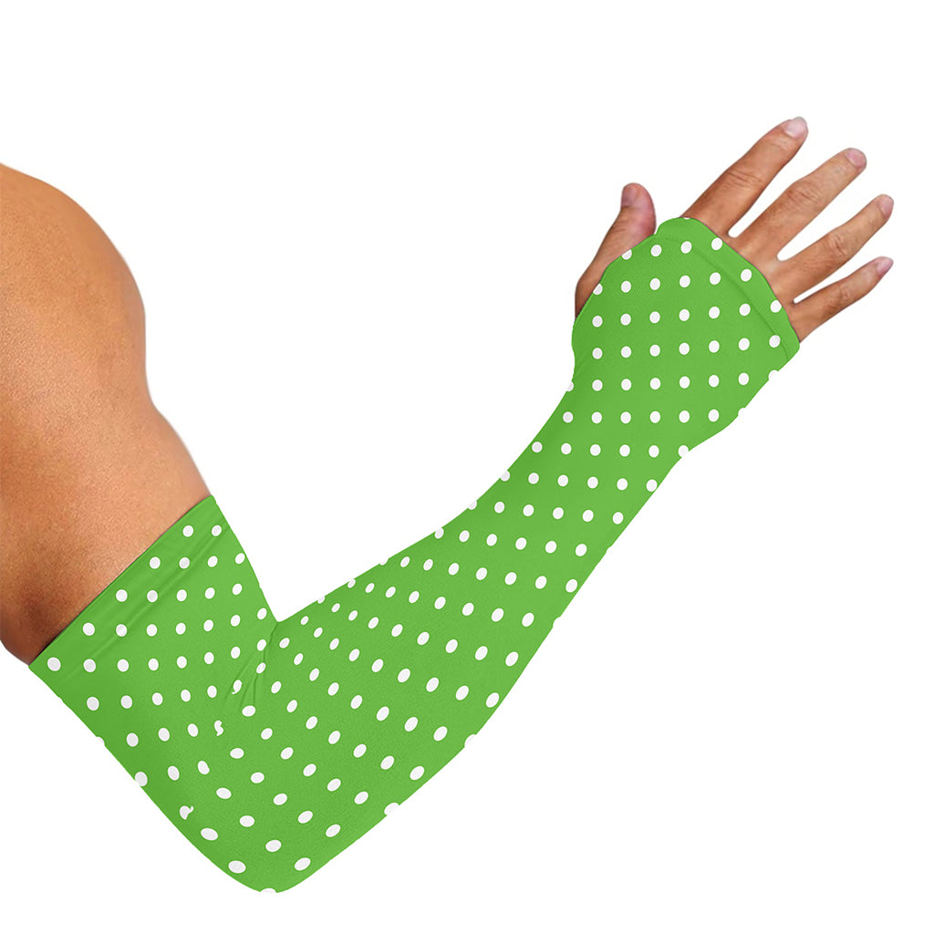 Lime Green And White Polka Dot Print Sun Protection Arm Sleeves