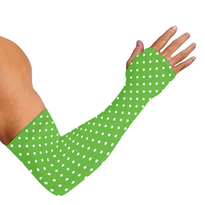 Lime Green And White Polka Dot Print Sun Protection Arm Sleeves