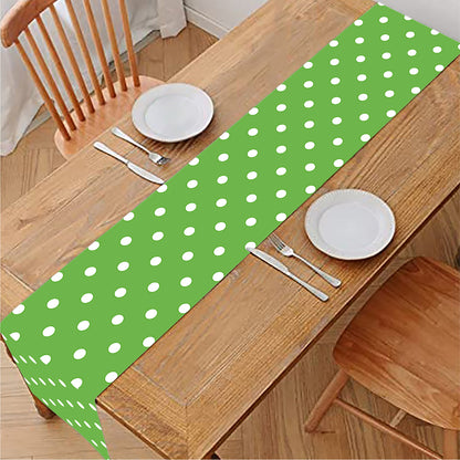 Lime Green And White Polka Dot Print Table Runner