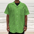 Lime Green And White Polka Dot Print Textured Short Sleeve Shirt