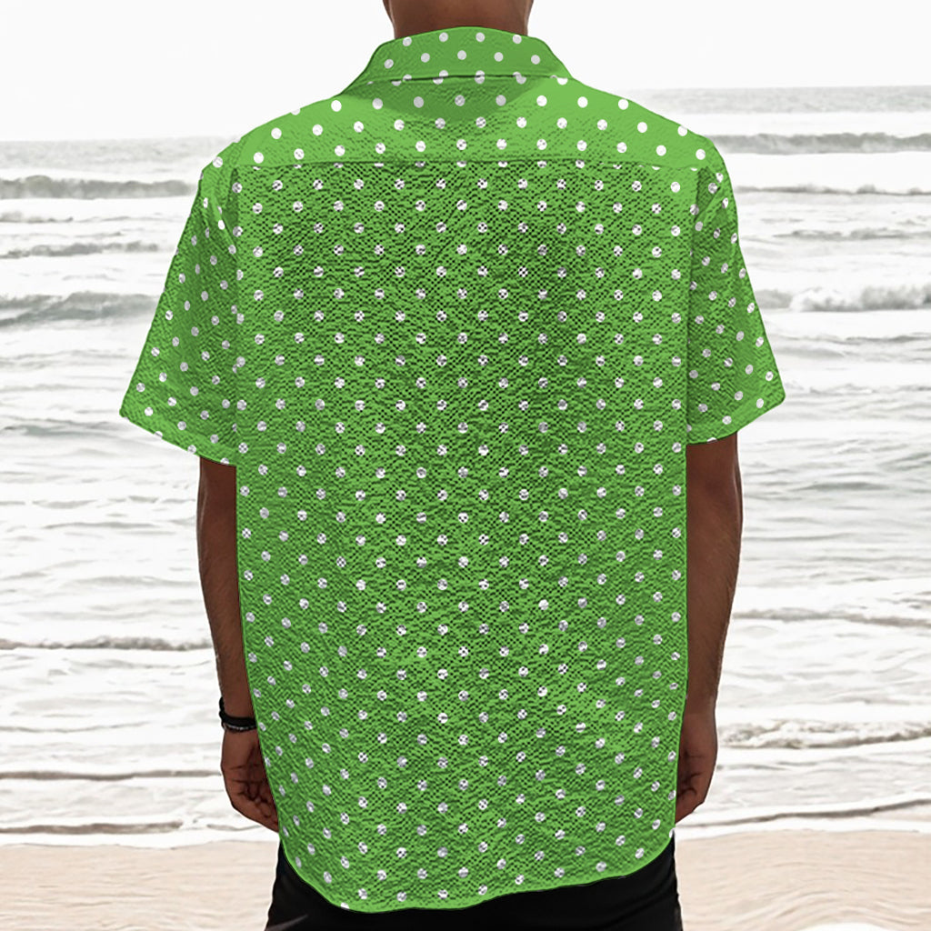 Lime Green And White Polka Dot Print Textured Short Sleeve Shirt
