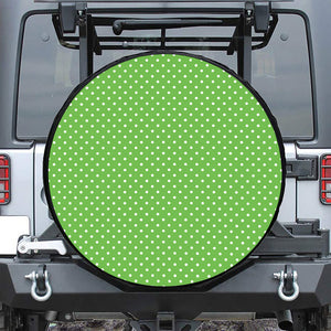 Lime Green And White Polka Dot Print Tire Cover